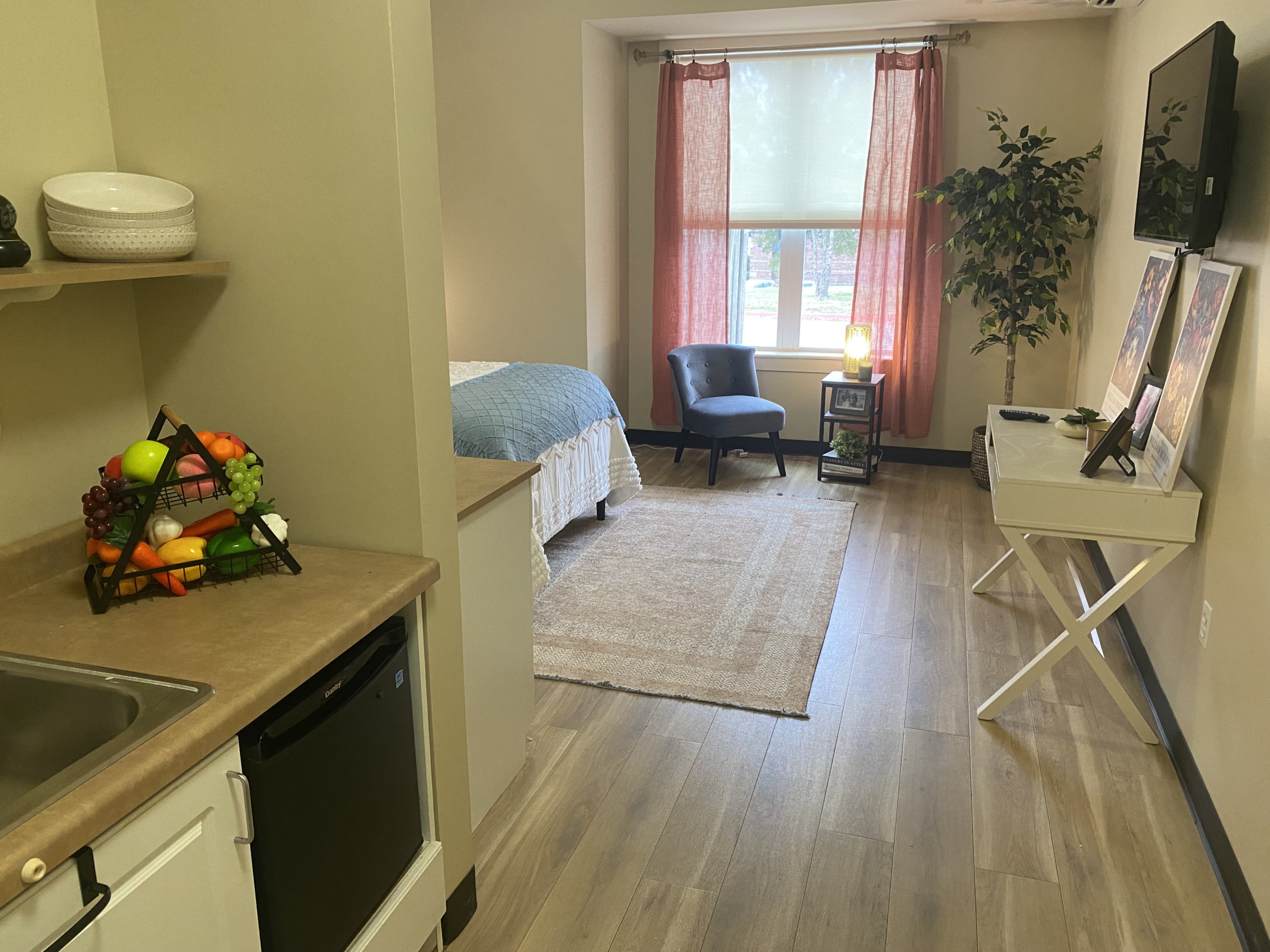 Kitchenette and living space in private suite