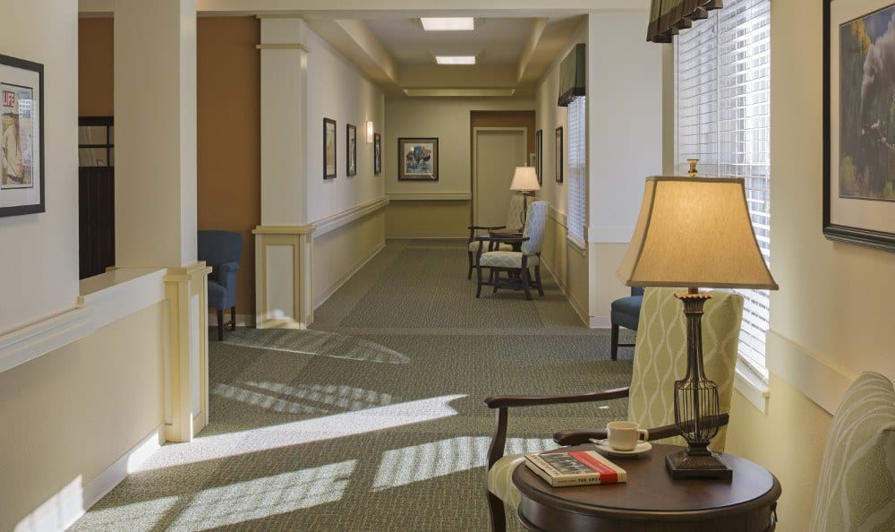 Spacious hallways at our senior living facility in Westminster, CO