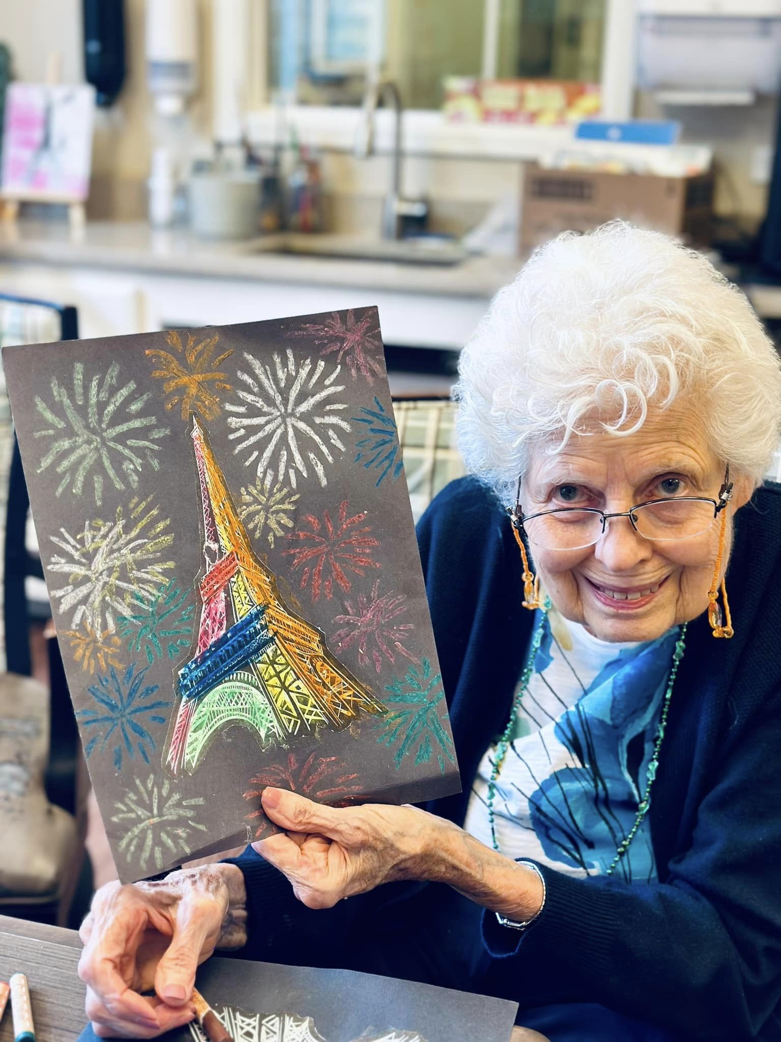 Churchill Place Resident showing your art of the Eiffel Tower