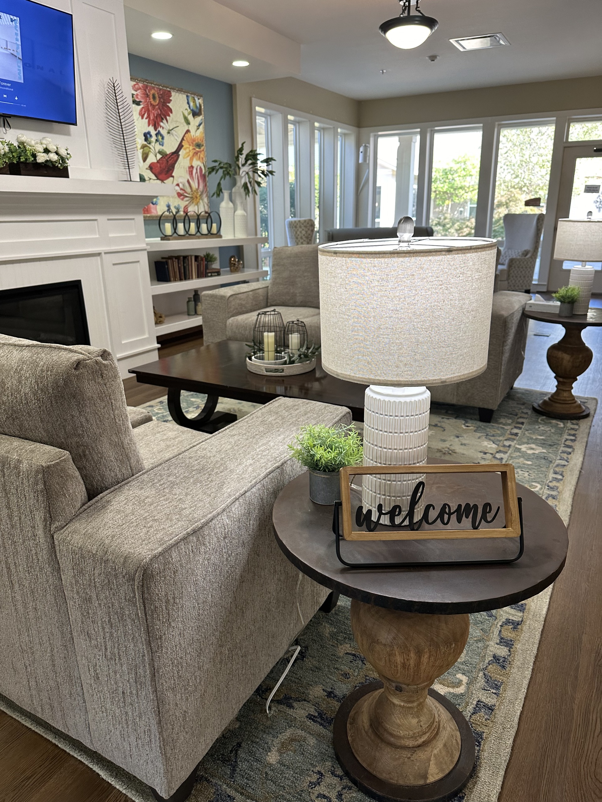 Welcome sign in living room