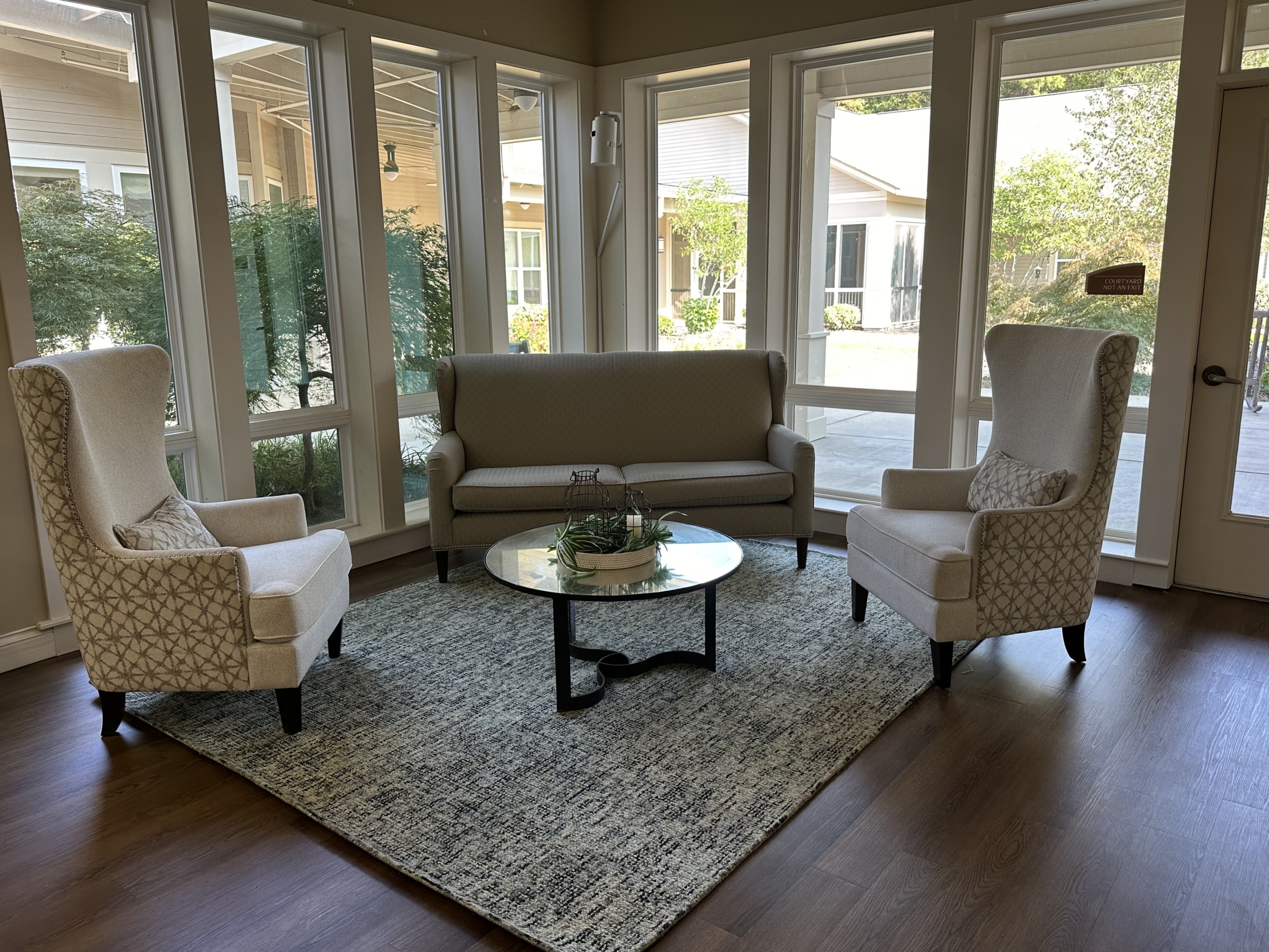 Sitting area in front of windows